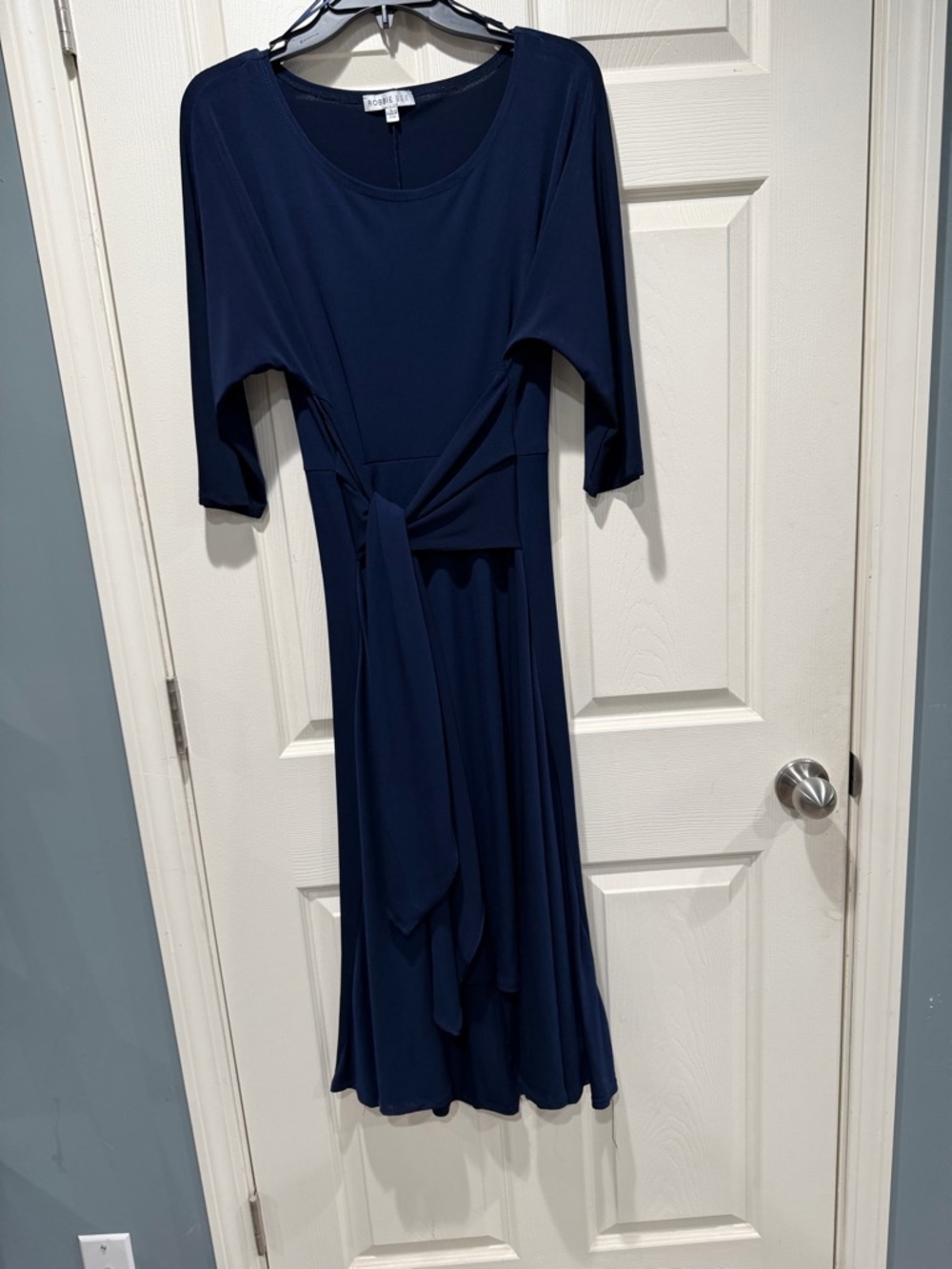 Koret Navy Tie-Front Midi Dress, Size Large, Assymeterical or High-Low